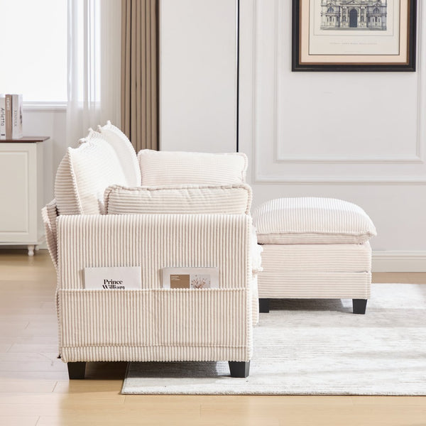 English Elm United We Win Modular Corduroy Sectional with Ottoman Low Profile Living Room Couch Beige W1568S00259