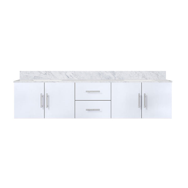 English Elm Glossy White Double Bath Vanity With Carrara Marble Top, Soft-Close Drawers & Organized Storage Solutions B2731P258535