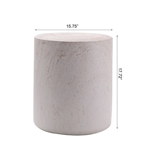 English Elm Light Travertine Drum End Table Magnesium Oxide Round Accent for Sofa or Bedroom W5351P456870