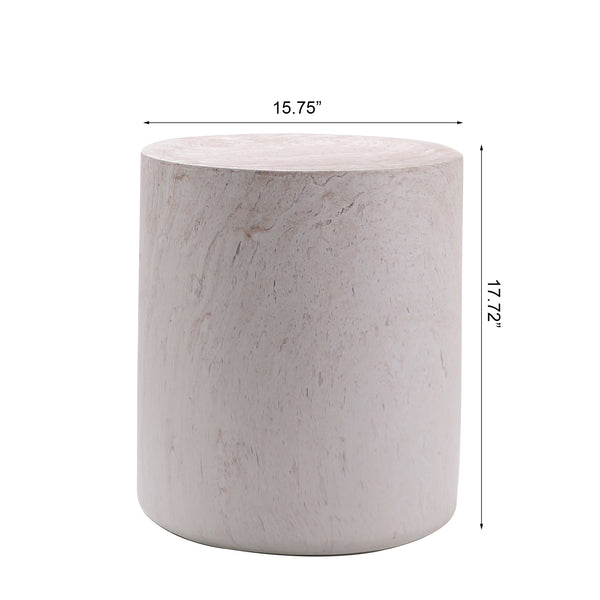 English Elm Light Travertine Drum End Table Magnesium Oxide Round Accent for Sofa or Bedroom W5351P456870
