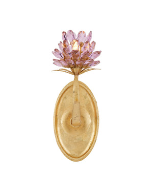 Currey & Company Marilee Double-light Wall Sconce - Elegant Dutch Gold Leaf With Pink Crystal Blossoms For Glow Pink Crystal ,Wrought Iron 5000-0279-currey-company
