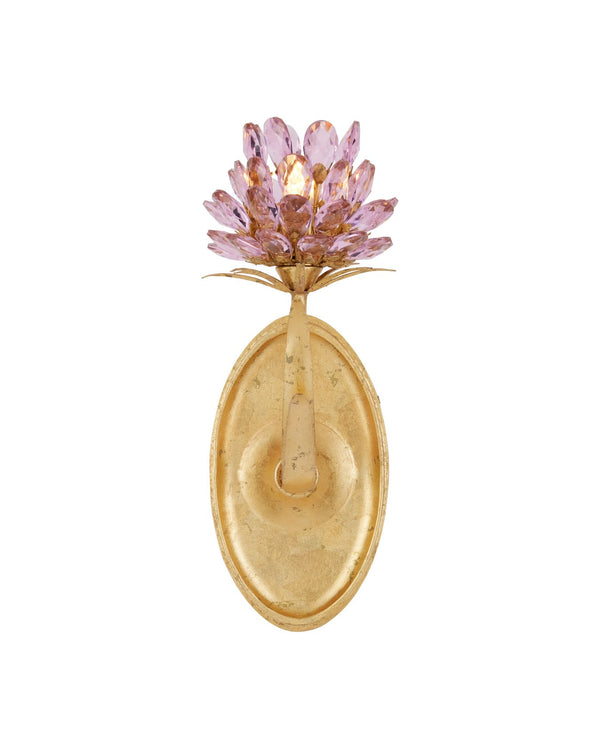 Currey & Company Marilee Double-light Wall Sconce - Elegant Dutch Gold Leaf With Pink Crystal Blossoms For Glow Pink Crystal ,Wrought Iron 5000-0279-currey-company
