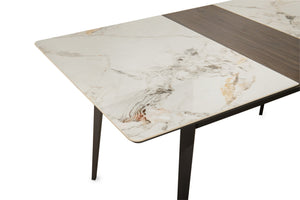 English Elm The Rock Plate Extendable Dining Table Seats 8 with Sculptural Metal Base W1911P389401