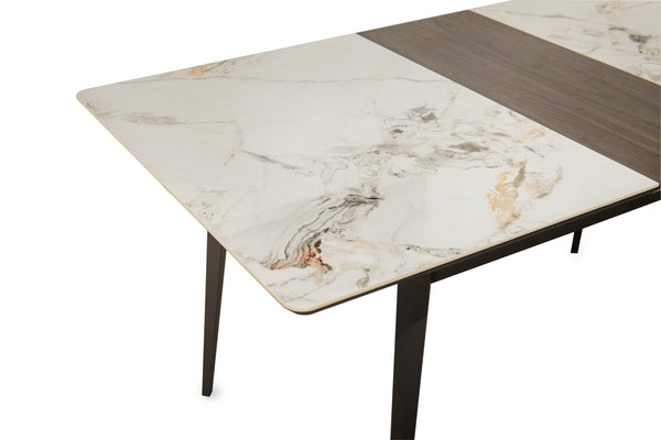 English Elm The Rock Plate Extendable Dining Table Seats 8 with Sculptural Metal Base W1911P389401