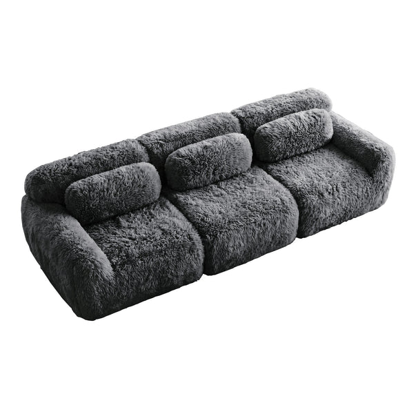 English Elm 114''soft Plush Modular Sectional Sofa with Cloud Cushions for Living Room Theater Dark Grey W714S01549
