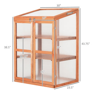 English Elm Outsunny Fir Wood Mini Greenhouse Cabinet with Polycarbonate Panels and Slatted Shelves W2225P200750