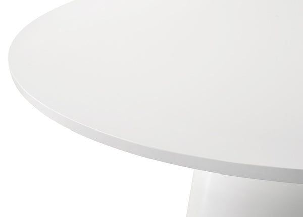 English Elm Jacopo Round Pedestal Dining Set Seats Four with Beige Upholstered Chairs Modern White B2749S00004