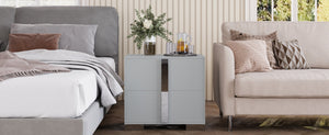 English Elm Modern Two Drawer Nightstand with Slim Metal Legs and Mirrored Bar Handles for Bedroom Grey W5271P416539