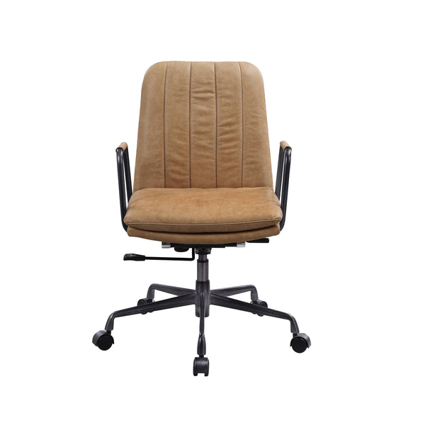 English Elm Rum Top Grain Leather Swivel Office Chair with 360° Mobility, Adjustable Height, Wheels, Durable Elegance B062P215465