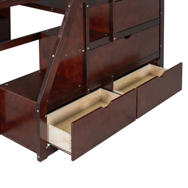English Elm Full Size Kids Loft Bed with Integrated Desk Seven Drawers and Open Shelving LT000649AAP-2