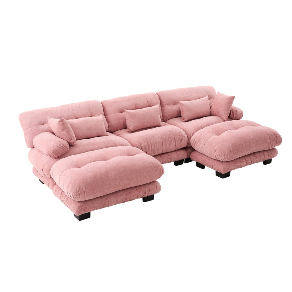 English Elm United We Win Plush U-Shaped Cloud Couch Set With 2 Ottomans & Bolster Pillows For Cozy Living Room W1568S00198-GIGA