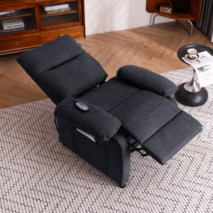 English Elm 019-160°recliner Plush Chenille Push Back Chair with Massage Heating for Seniors Black W2636P286683