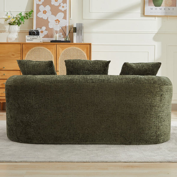 English Elm Curved Chenille Loveseat with Memory Foam Seating and Three Pillows for Compact Spaces Olive Green W2915P324471