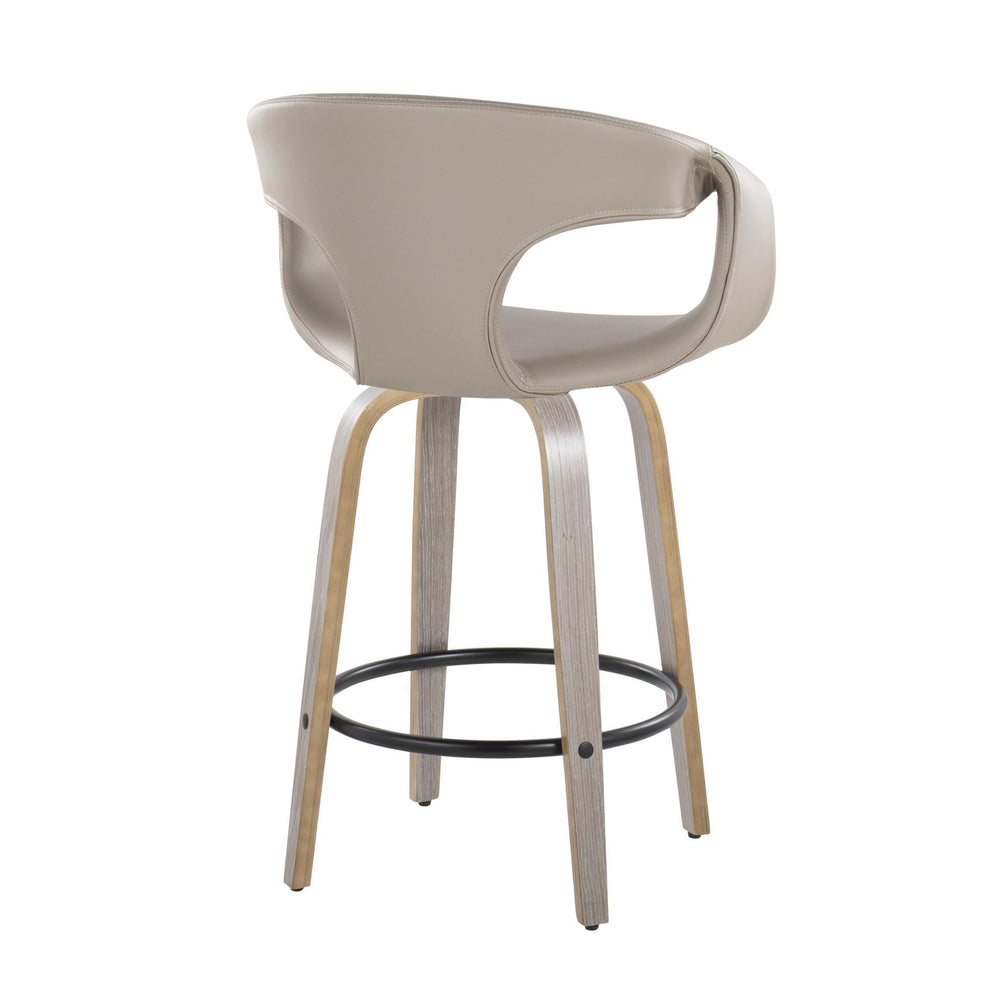 English Elm Fixed-height Swivel Counter Stools with Faux Leather Seats and Chrome Footrest Set of 2 B202S01808