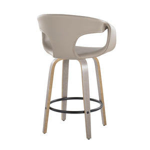 English Elm Fixed-height Swivel Counter Stools with Faux Leather Seats and Chrome Footrest Set of 2 B202S01808