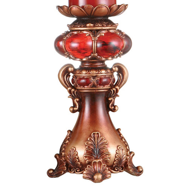 English Elm 16" Polyresin Candleholder Burgundy Marble Finish Ancient Motif Tabletop Accent Piece B072116533