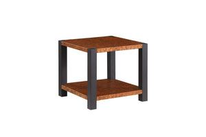 English Elm 23.6-inch Square Metal End Table Burl Wood Grain Double Tier Matte Black Frame W1567P218029