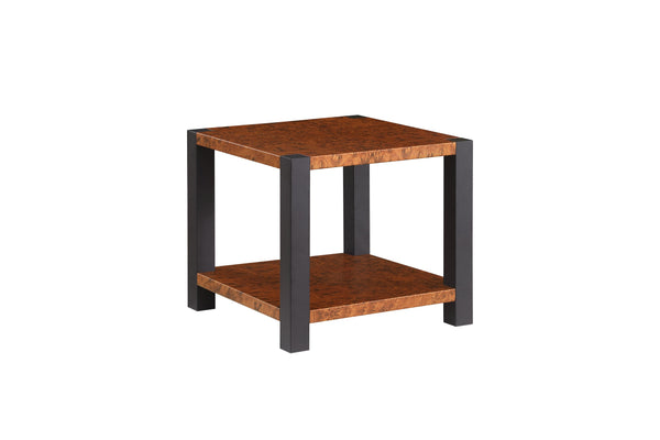 English Elm 23.6-inch Square Metal End Table Burl Wood Grain Double Tier Matte Black Frame W1567P218029