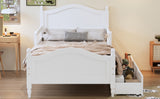 English Elm Twin Size Wood Platform Bed With Guardrails On Both Sides and Two Storage Drawers ,White