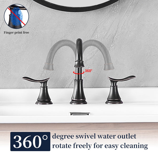 English Elm 2-Handle Widespread Bathroom Sink Faucet In Oil Rubbed Bronze With 360° Swivel Spout & Drain Kit T3177P277518