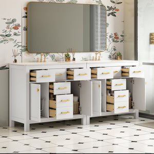 English Elm 72'' Modern Bathroom Vanity Set With Ceramic Sink, Solid Wood Frame, Ample Storage & Sleek Design N710SS00011K
