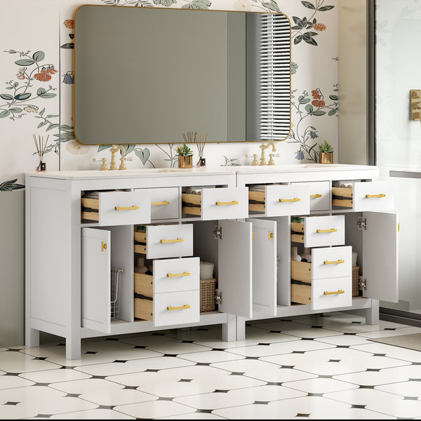 English Elm 72'' Modern Bathroom Vanity Set With Ceramic Sink, Solid Wood Frame, Ample Storage & Sleek Design N710SS00011K