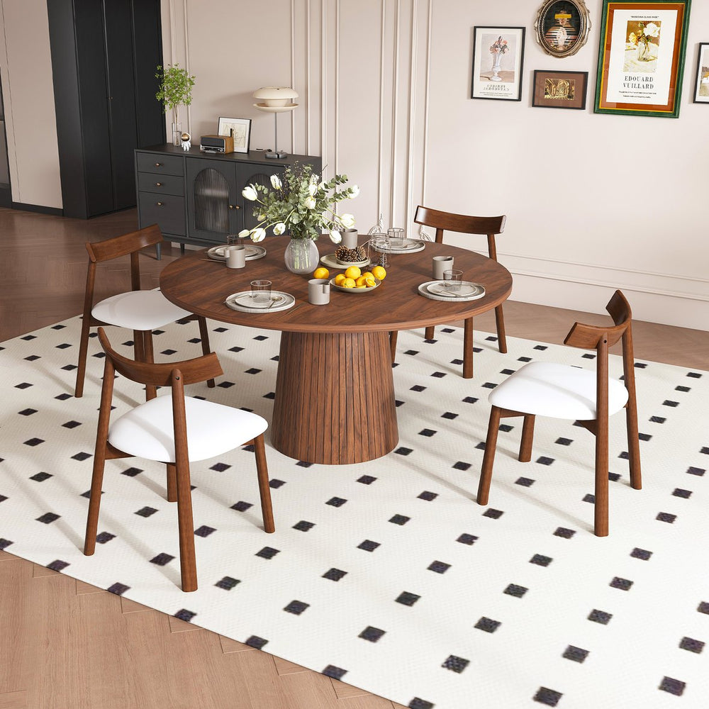 English Elm Retractable Rock Slab Dining Set with Leather Wrapped Base for Compact Apartments Walnut W2700S00126