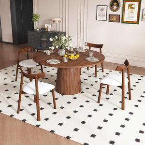 English Elm Retractable Rock Slab Dining Set with Leather Wrapped Base for Compact Apartments Walnut W2700S00126