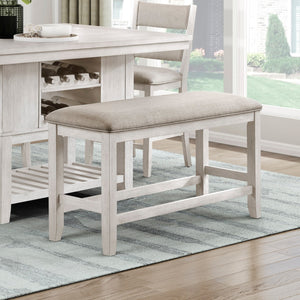 English Elm Modern Farmhouse Counter Height Bench Whitewashed Wood Frame Gray Upholstered Seat B011P416555