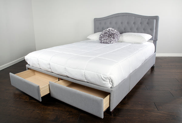 English Elm Queen Upholstered Storage Bed in a Box with Built-In Drawers and Polyester Fabric for Easy Organization Gray 67.25 L x 26.75 W x 16.75 H B2699P293582