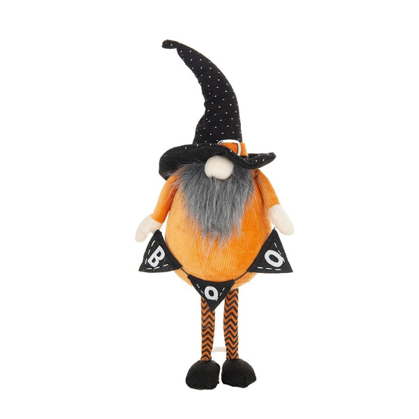 English Elm Set Of 2 Handcrafted Halloween Gnomes - Vibrant Orange & Black With "B-O-O" Banner For Decor W2078P237634-GIGA