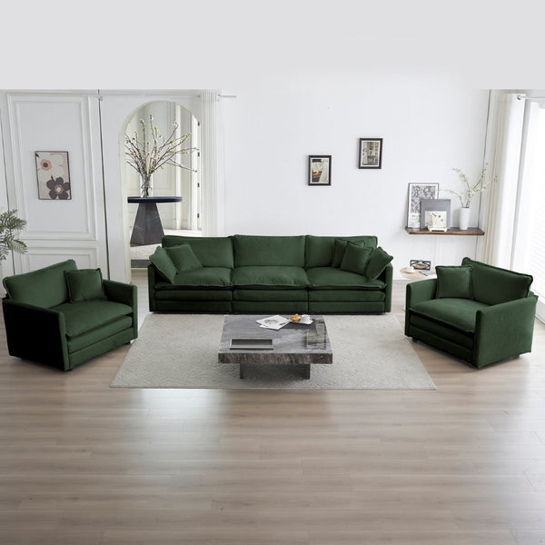 English Elm Sofa Set Of 3 - Stylish Modern Green Chenille Living Room Sofa With Accent Chairs For Comfort W714S00327-GIGA