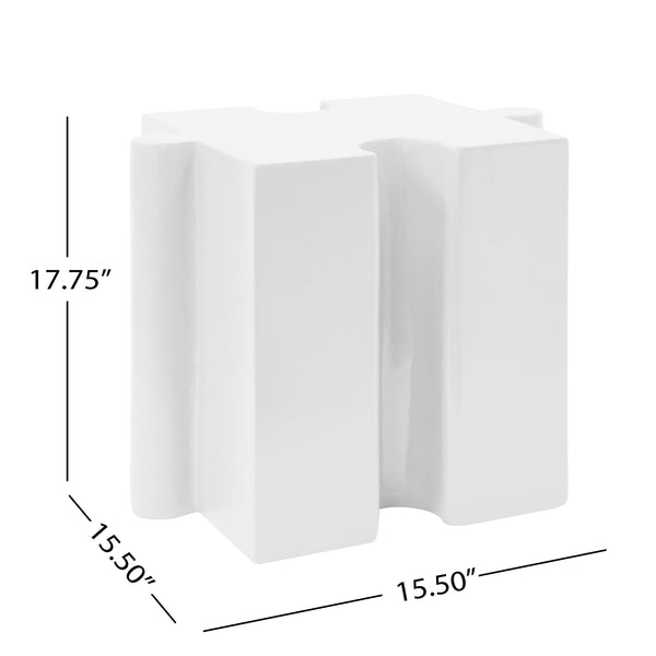 English Elm Christopher Knight Home® - 3-Piece Sculptural Puzzle Table Set - Interlocking Mgo Accent Tables For Indoor & Outdoor Use, White N770PS33132W
