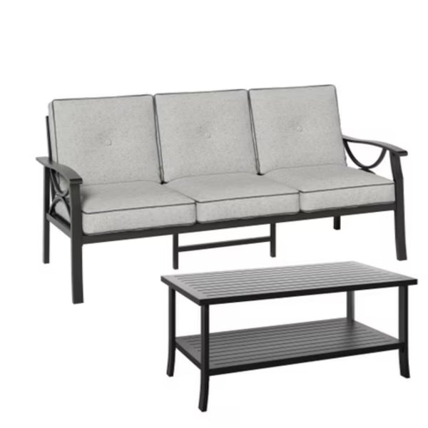 English Elm 2 Piece Outdoor Steel Sofa Set with Coffee Table Powder Coated for All Weather Patios Black+ Gray B082P455153