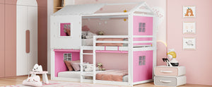 English Elm Twin Treehouse Bunk Bed Solid Pine Playhouse Frame with Cozy Canvas Tent Hideaway LT000379AAH-1