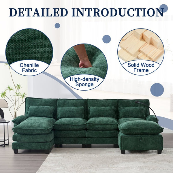English Elm United We Win 106" U-Shape Sectional Sofa - Cozy Chenille Couch With Storage Ottoman & Usb Ports W1568S00228-GIGA