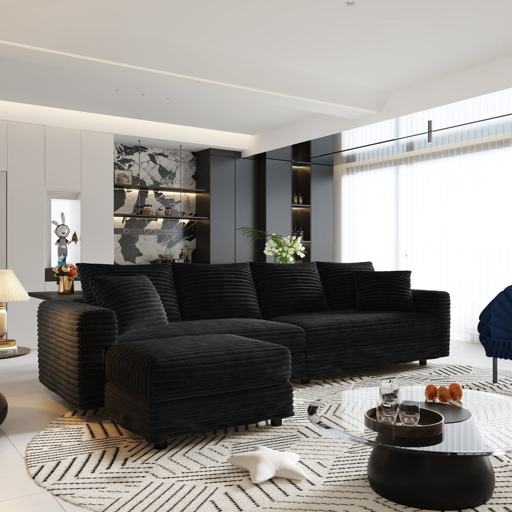 English Elm 102.4" Plush Corduroy 4-Seat Sofa - Modern Cloud Couch With Movable Ottoman & Deep Comfort For Any Space W1885S00134