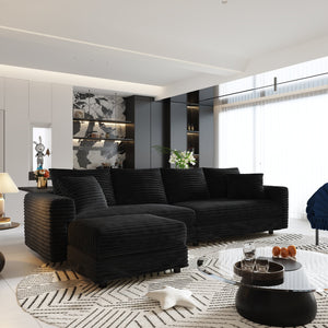 English Elm 102.4" Plush Corduroy 4-Seat Sofa - Modern Cloud Couch With Movable Ottoman & Deep Comfort For Any Space W1885S00134