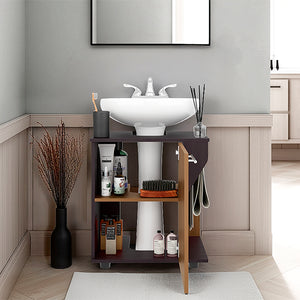 English Elm Under Sink Storage Cabinet with 2 Doors and Shelves — Sleek Oak & Black Wengue Finish for Bathrooms Natural+Black 25.98 L x 27.17 W x 4.72 H B097P395901