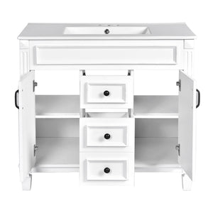 English Elm 36'' Modern Bathroom Vanity With Soft-Close Doors, Elegant Ceramic Sink, And Ample Storage Space N710P230231K