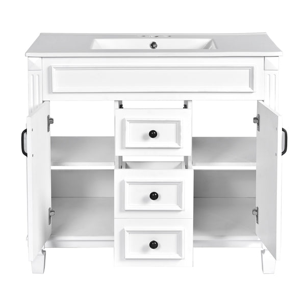 English Elm 36'' Modern Bathroom Vanity With Soft-Close Doors, Elegant Ceramic Sink, And Ample Storage Space N710P230231K