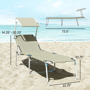 English Elm Portable Folding Outdoor Chaise Lounge with Sun Awning Oxford Cloth Steel Frame T3971P476847