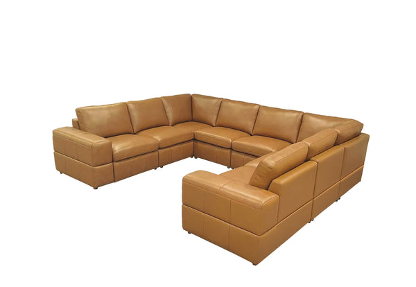 English Elm Large Square Arm Leather Match Modular Sectional for Spacious Living Rooms Ginger B2748S00137