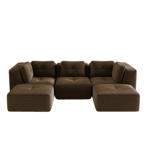 English Elm Modern Corduroy Sectional Sofa with Tufted Cushions Dual Ottomans and Deep Seating Brown W714S01809