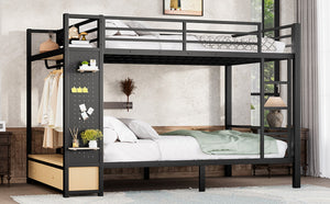 English Elm Queen Over Queen Metal Bunk Bed With Storage Shelves & Drawers - Stylish Space-Saving Solution For Teens W1580S00235-GIGA