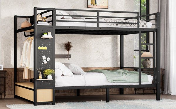 English Elm Queen Over Queen Metal Bunk Bed With Storage Shelves & Drawers - Stylish Space-Saving Solution For Teens W1580S00235-GIGA