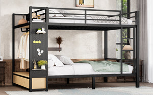 English Elm Full Size Pine Loft Bed House Frame with Slide Bookshelves and Moon Star Rails W1580S00555