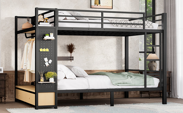 English Elm Full Size Pine Loft Bed House Frame with Slide Bookshelves and Moon Star Rails W1580S00555