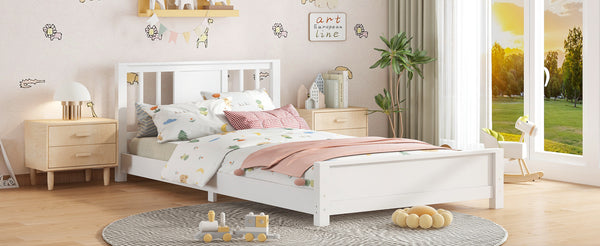 English Elm Twin Low Profile Floor Bed with Guardrails Pine Wood Frame Minimalist Bedroom White W1580P438797