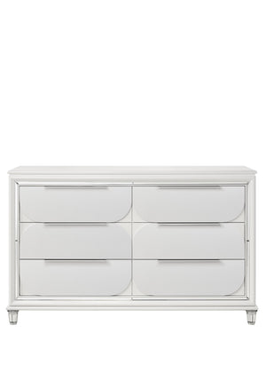 English Elm Tarian Pearl Dresser with Acrylic Crystal Legs and Embossed Fronts, Six Drawers plus Jewelry Trays White 51 L x 20 W x 41 H B2726P269294